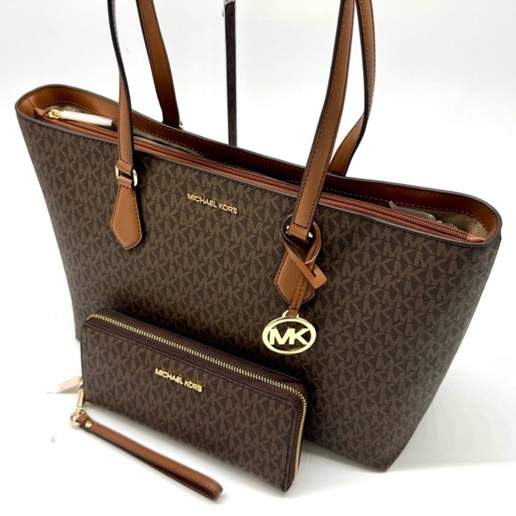 Michael Kors Sheila Large Logo Tote Bag & Matching Continental Wallet Brown - Picture 9 of 13
